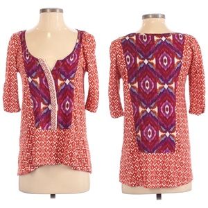 ANTHRO Akemi + Kin boho blouse, ikat, red, Small